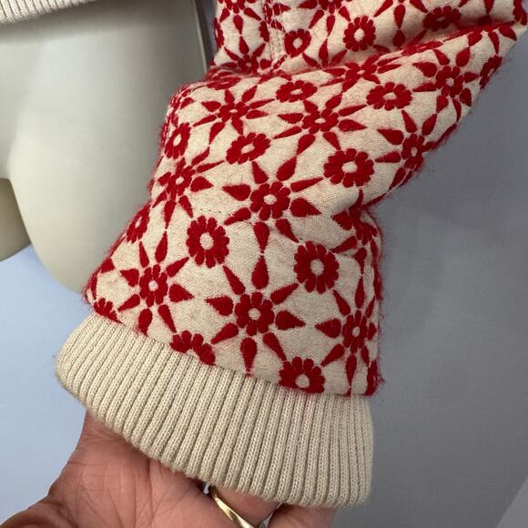 Free People Wool Blend Embroidered Crop Bomber Jacket Hooded Red Boho Women's M - Picture 9 of 16